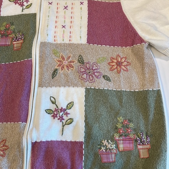 Alfred Dunner - Floral Patchwork Cardigan in Pink, Green, and Cream, L - Picture 2 of 6
